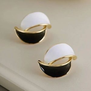 Block Stud Earrings Golden Black and White
